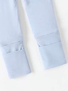 Junblebaby Baby Boy Bamboo Fiber Zipper Romper ,Tight-Fitting Style-Bamboo Fiber Solid Color Long-Sleeved Zipper, Baby Boy Clothes, Bamboo Baby Jumpsuit, With Bidirectional Zipper & Foldable Footie (0-3Y) - 淺藍色 - 查看 9