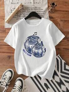 "DISCO FEVER CLUB" einzigartiger Pailletten-Muster, Sommer-T-Shirt mit regulärer Schulterpassform, Urlaub Reise Strand, lässig sportlich elegant - Weiss - Übersicht 4