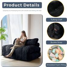 Convertible Folding Sofa Bed - Sleeper Chair With Pillow & Back Support, Portable Floor Lounge For Living Room Bedroom - Black - View 5