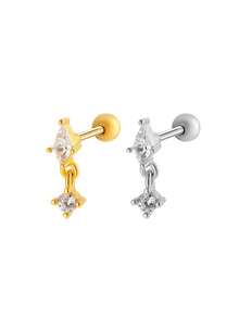 Toppiercing 1件 时尚创意微镶锆石几何不锈钢杆耳骨穿孔耳环 - 彩色 - 查看 1