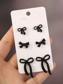 3 Pairs Minimalist Black Bow Jewelry Set For Women - Black - View 4