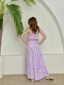 Long Jumpsuit With Wide-Leg Pants For Children And Teenagers, Printed Tank Top. - Màu Lilac Tím - Xem 2