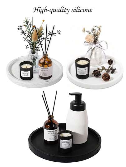 Round Silicone Bathroom Vanity Storage Display Tray, Suitable For Dressing Table Bathroom, Can Store Perfume Lotion Candle Cosmetics Jewelry, Sink Soap Rack Storage Rack, Countertop Coffee Table Decorative Storage