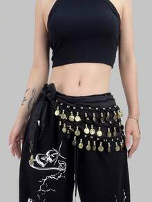 1 pieza Cadena para la cintura de baile, accesorio de baile del vientre de estilo hip hop callejero con monedas doradas cosidas a mano, multicolor, de tela metálica, decorativo y sexy para la cintura y falda, estilo bohemio y retro, para fiestas, vida nocturna, atuendos de playa, ropa y accesorios de festival - Multicolor - Ver 9