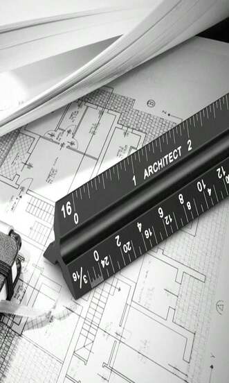 12" Architectural Scale Ruler Aluminum Architect Scale Triangular Scale Ruler For Architects, Draftsman, Students And Engineers, Black