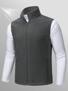 KEFITEVD Men's Fleece Vest Zip Up Lightweight Vests Outerwear With Pockets Winter Warm Sleeveless Jacket For Hiking Golf - 深灰色 - 查看 1