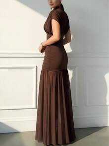 conciso Women's Mesh Sleeveless Long Dress Sexy Beach Spring Wedding Simplicity - Brown - View 6