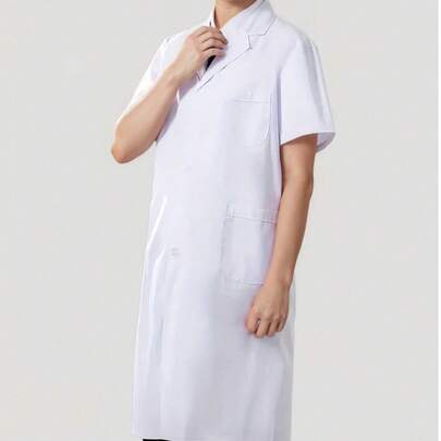 1 pieza Bata de laboratorio con ajuste a medida, chaqueta de trabajo de manga larga profesional de fibra de poliéster para médicos y enfermeras, ropa exterior de laboratorio farmacéutico blanca