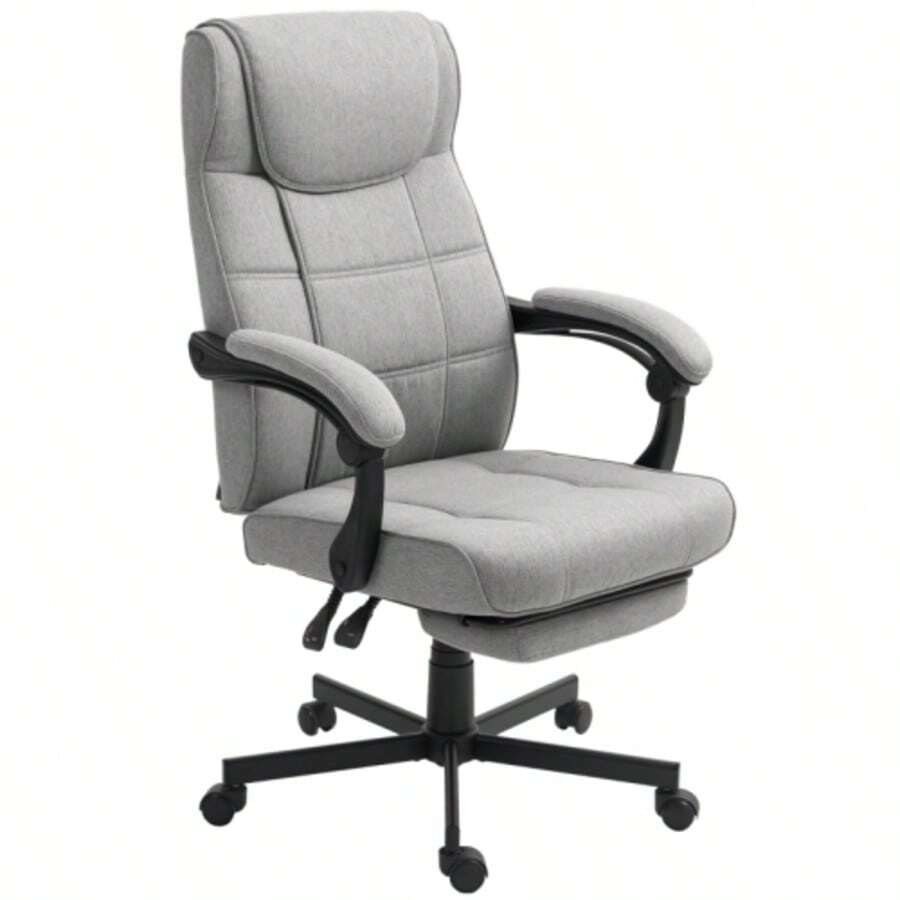 Office Chair With Massage Function, Ergonomic Reclining Executive Chair, Footrest, Height Adjustable, 360° Swivel, Linen Look, Grey - Grey - View 1