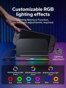 2 Multifunctional RGB Game Console Cooling Stand, Smart Temperature Control Dual Turbine Fans, 6 Game Card Slots. Efficient Silent Cooling System, 3-Speed Adjustment (Up To 4000RPM), Effectively Prevents Overheating And Extends Battery Life. Equipped With Smart Sensing Technology, Automatically Starts With Console Power On And Stops With Power Off. - Multicolor - View 4