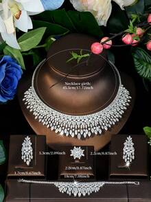 Bộ trang sức đính đá Cubic Zirconia hình thoi và hoa hướng dương, thích hợp cho nữ giới đeo đi dự tiệc. - Bạc - Xem 7