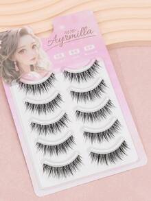 5 Pairs Of Natural False Eyelashes Fluffy And Soft 3D Mink Eyelashes Long Silky Eyelashesdaily Work Meetings Natural False Eyelashes Comfortable To Wear With Eyelashes Hand-Made Wing Elongated Natura Full False Eyelashes Free Eyelash Tweezers And Eyelash Brushes - 黑色 - 查看 4