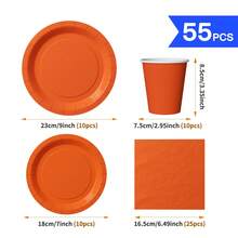 Bộ đĩa, khăn ăn, cốc dùng một lần màu cam và đỏ, phục vụ 10 người, đồ dùng tiệc bằng giấy dùng một lần phù hợp cho sinh nhật, đám cưới, tiệc tùng, dã ngoại gia đình. - Nhiều màu - Xem 8