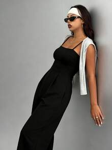 Mono de mujer, diseño de cintura alta, cuello en U y espalda en U, adecuado para uso diario casual, gimnasio, yoga, correr, primavera/verano - Negro - Ver 7