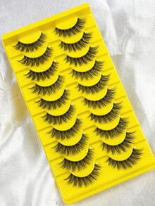 Hinarin 10对蓬松轻盈自然C型卷翘3D立体仿貂毛假睫毛，透明睫毛杆 - 自然纖長款 - 查看 7