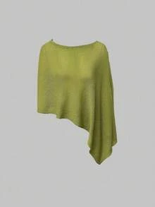 Áo khoác poncho không tay, màu trơn, thời trang dành cho nữ, thiết kế bất đối xứng tôn dáng, chất liệu hơi xuyên thấu, phù hợp cho hẹn hò/mặc hàng ngày, mùa xuân và thu hè. - màu xanh lá - Xem 10