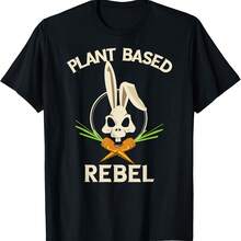 Camiseta vegana vegetariana con diseño de conejo. - Negro-2 - Ver 1