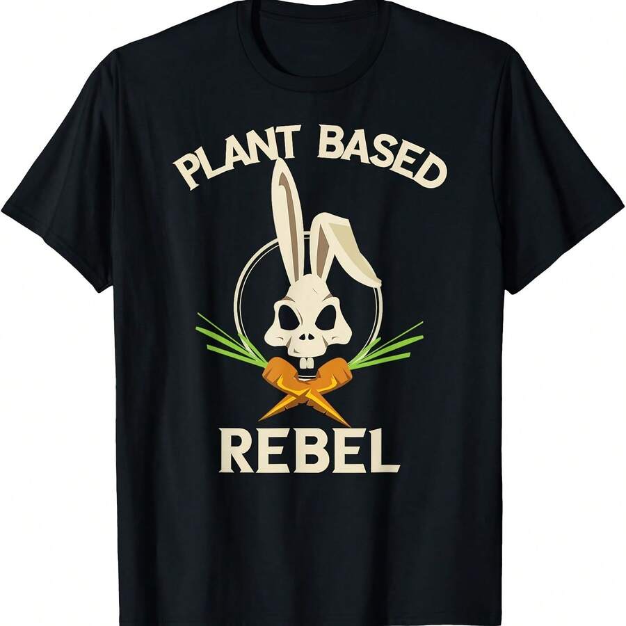 Camiseta vegana vegetariana con diseño de conejo. - Negro-2 - Ver 1