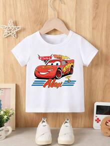 Disney Baby Boy T-Shirt Featuring A Cars Lightning McQueen Lettering Cartoon Print. Made From Breathable, Soft, And Comfortable Fabric, This Spring/Summer Baby T-Shirt Is Perfect For Everyday Wear, Outings, And As A Gift For Infants And Toddlers. - 白色 - 查看 2
