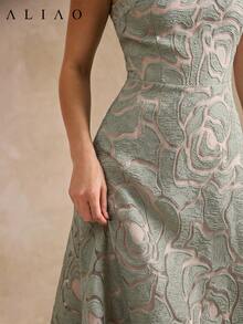 Aliao Elegant Lace Splicing Cut-Flower Tulle Rose Embroider Sleeveless Dress, Modest, Wedding Season, Valentine's Day, White Party Event, Old Money Style, Court Style, Eye-Catching Outfits, Elegant Everyday, New Year, Summer Dress For Women, Party Dress - Green - View 3