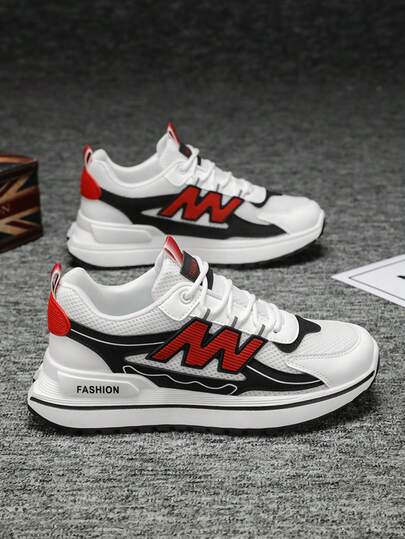 1双男士休闲运动鞋，撞色厚底厚底运动鞋，系带低帮户外运动鞋