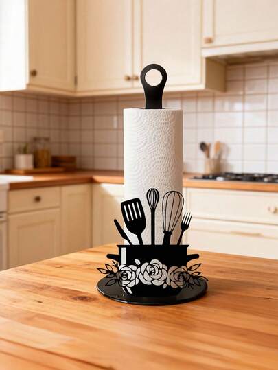 Portarotolo di carta igienica elegante a forma di pala in metallo, portarotolo in ferro nero per la cucina, senza installazione necessaria, adatto per tavolo da pranzo, camera da letto e altri stili country casa, design durevole