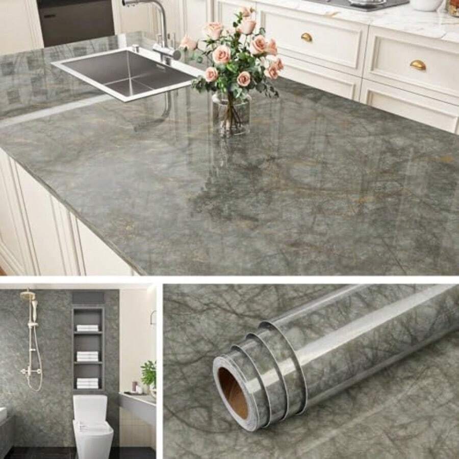 Papel Marmol Adhesivo Muebles 40CMX5M Cubierta de Granito Vinilo para Cocina y Baño Encimera Rollo - 15,8 x 197 pulgadas - Ver 1