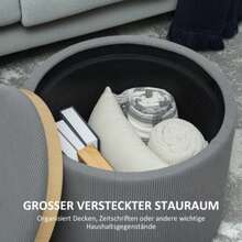 Storage Ottoman With Lid, Round Footrest, Tufted Ottoman, Corduroy-Look Coffee Table, 56 X 56 X 42 Cm, Grey - Grey - View 4