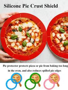 1pc Adjustable Silicone Pie Crust Shield,Pie Ring Crust Bake Protector Pie Cover,Adjustable Pie Crust Shield Silicone Pie Protector,Pie Ring Crust Bake Protector Pie Cover,Adjustable Pie Crust Protective Pad,Non Stick,Suitable For 8-11 Inch Pies,Pizzas,Tarts,And Pancakes - Multicolor - View 4