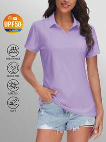 KEFITEVD Women's Golf Polo Shirts V Neck UPF 50+ Collared Short Sleeve Tennis Shirt Lightweight Quick Dry Sun Protection Shirts - 淺紫色 - 查看 1