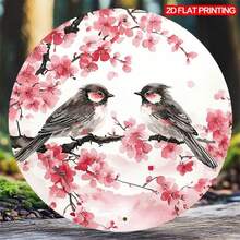 1件 2D平面迷人鳥類對 8x8英吋圓形金屬標誌 - 時尚家居園藝裝飾,易於牆壁懸掛的金屬藝術,適用於客廳,理想的情人節禮物,鳥類裝飾,完美的房間裝飾,孔位隨機 - A - 查看 2