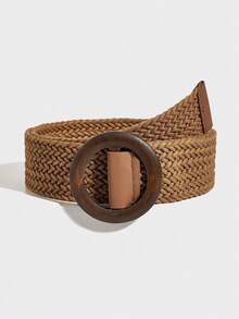 1pc Boho Style Elastic Waist Belt, Round Buckle, Suitable For Skirts, Pants, Coats, Casual, Party, Music Festival, Summer - Brown - View 7