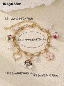 1pc Fashion Starfish, Shell, Strawberry Flower, Bow, Heart Multi-Element Pendant Handmade Bracelet, Women Daily & Holiday Accessory - Multicolor - View 7