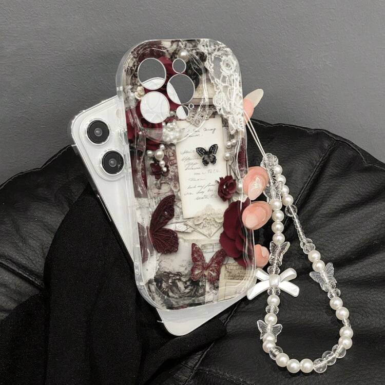 创意日记艺术 - 蝴蝶信封图案防震手机壳，独特波浪边框设计，带挂绳，兼容 17/Air/Pomax/16-7 系列，精美礼品 - 無色 - 查看 6