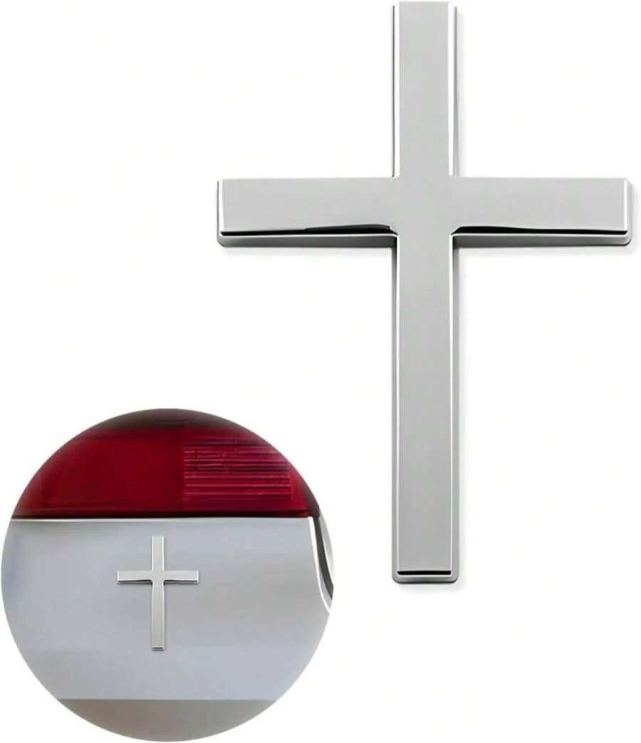 FSTURIOS Metal Christian Cross Emblem Stickers, 2.5*1.8in 3D Jesus Christ Auto Emblem Badge Decal, Self-Adhesive Styling Cross Decal Decoration For Trunk Tailgate Side Fender (Silver) - MàuQ - Xem 1