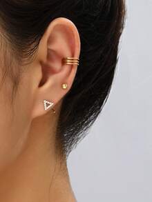 3 piezas Pendientes de aro triangulares de cobre para mujer - Amarillo Oro - Ver 8