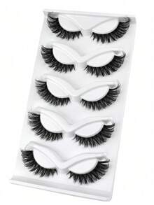5 Paar transparente Stiel 3D flauschige Katzenaugen-/Fuchsaugen-Wimpern, natürliches Aussehen, weich & lockig, Wimpernverlängerung, verlängerte Außenecke, dramatische Wimpern, wiederverwendbar - Schwarz - Übersicht 6