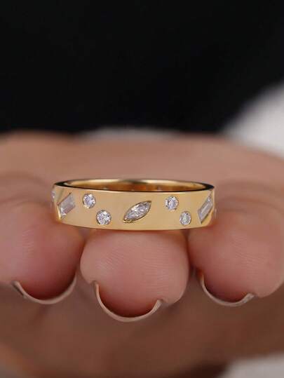 ESBERRY 1pc Classic Luxurious Rhinestone Decorated Ring, Engagement/Holiday Gift, S925 Sterling Silver Exquisite Jewelry Present