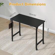 Rolling Computer 32 Inch Desk With Wheels, Wroking Small Desk For Living Room, Modern Simple Style Table For Home Office, Study Writing Table, Caster, Black, 32 Inch - Đen - Xem 4