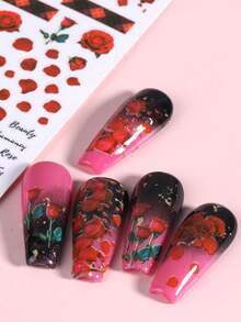 2pcs Valentine'S Day Nail Stickers With Butterfly Rose Flower Snake Red Lips Design DIY Nail Art Decorations Tips For Girls - 彩色 - 查看 4