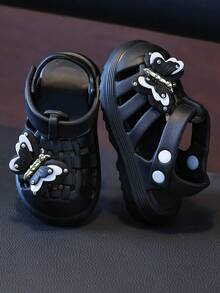 儿童卡通可爱蝴蝶凉鞋，软底舒适百搭沙滩凉鞋，夏季 - 黑色 - 查看 5