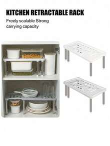 Expandable Kitchen Storage Rack, Detachable & Extendable Multi-Function Sink Organizer Rack, Cabinet Shelf, Wardrobe Shelf, Bathroom Shelf, Compact Adjustable Space-Saving Storage Rack For Kitchen, Living Room, Bedroom, Home Organization, Minimalist Style - Multicolor - View 4