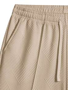 Men's Short Sleeve Crew Neck T-Shirt And Drawstring Waist Shorts Set, Suitable For Men's Casual Wear, Perfect For Personal Use Or As A Gift For Friends - Khaki - View 4