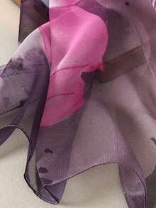 1条女士复古印花轻薄围巾，透气防晒，适合日常佩戴 - 紫色 - 查看 5