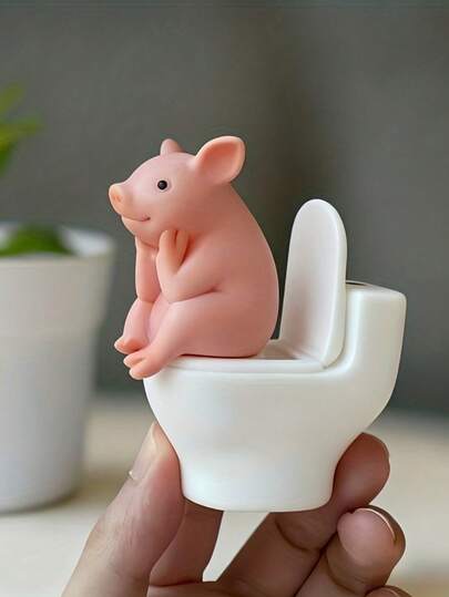 1 Adorable Pink Pig On Toilet Figurine - Whimsical PVC Decor For Home, Office, & Car | Ideal Gift For Friends | Versatile Indoor/Outdoor Use