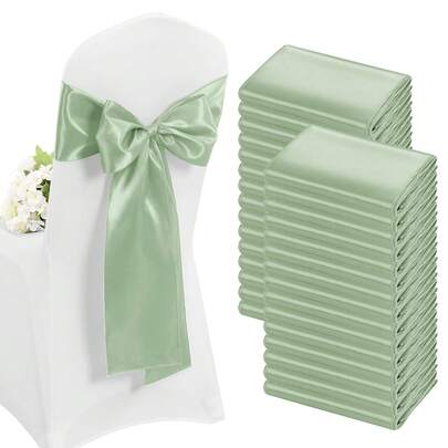 1pc/6pcs/10pcs Sage Green Satin Chair Sash, Silk Bow Chair Sash, Party Wedding Chair Decoration Sash, Suitable For Birthday, Event, Hotel, Restaurant, Ceremony, Banquet Decoration