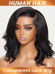 13x4蕾丝前短波浪透明蕾丝前假发，180%密度侧分蕾丝前假发 - Natural Black - 查看 4