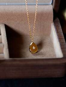 1件复古水滴八芒星宝石项链，钛钢吊坠颈链，女士复古日常佩戴 - 彩色 - 查看 2