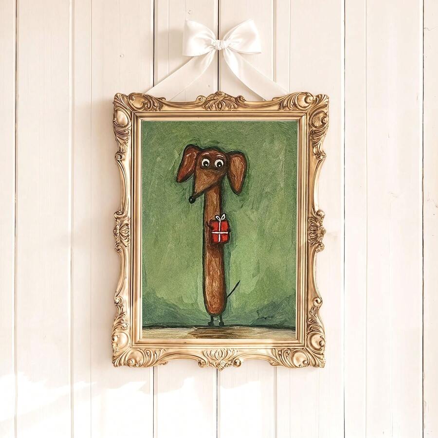 1pc Frameless Canvas Dachshund Art Print - Minimalist Oil Painting Style For Living Room,Perfect Gift For Dog Owners, Living Room, Bedroom, Kitchen Bedroom, Office Decor, Wall Art Gift & Best Gift Choice - Dachshund - View 1