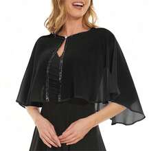 Chales y capas de lentejuelas de gasa suave para vestidos de noche, bodas y ocasiones formales - Negro - Ver 2